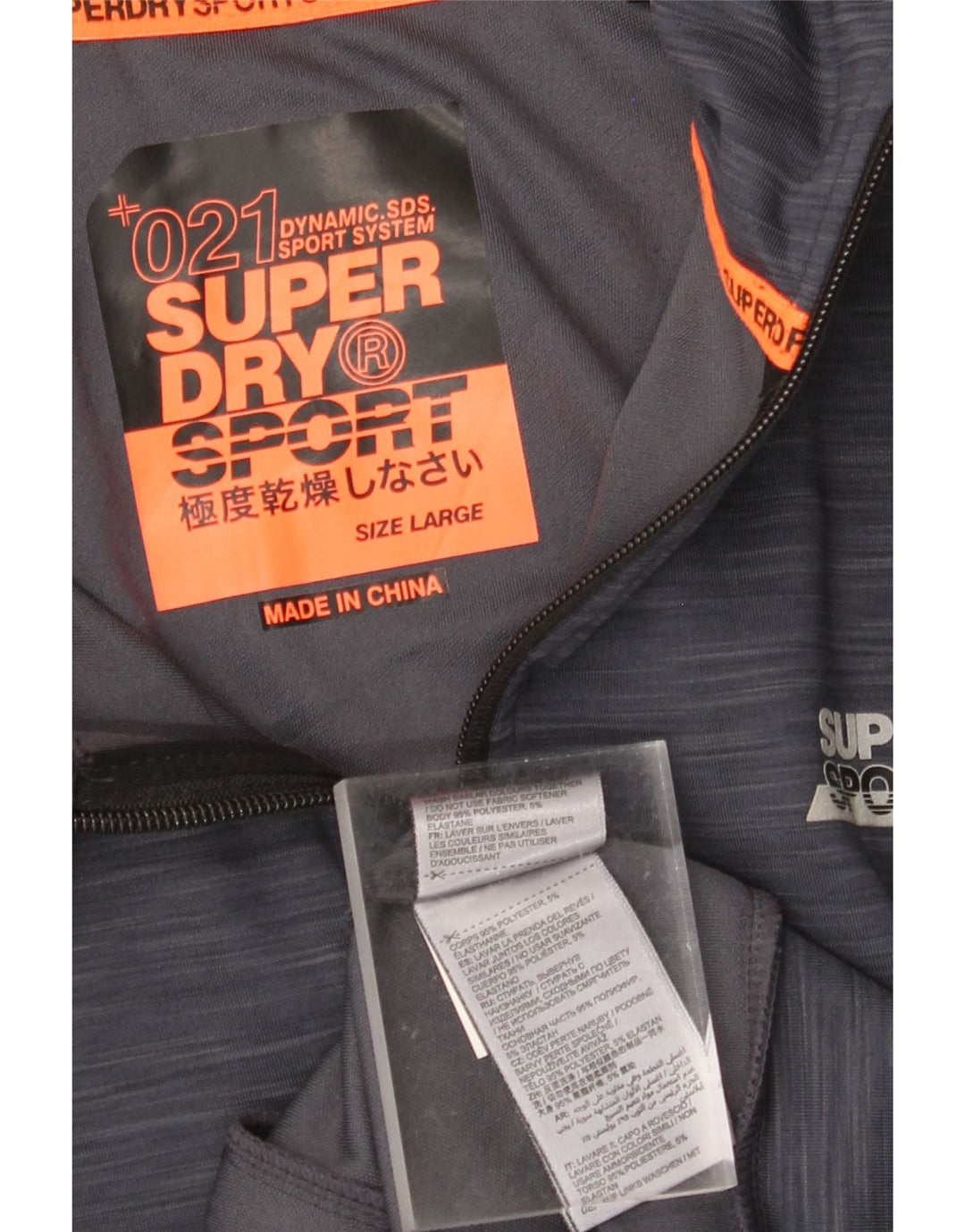 SUPERDRY Suéter con capucha y cremallera gráfica para hombre Poliéster moteado azul marino grande