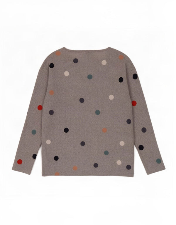 White Stuff Jersey con cuello barco para mujer, talla 40, talla pequeña, color gris y lunares