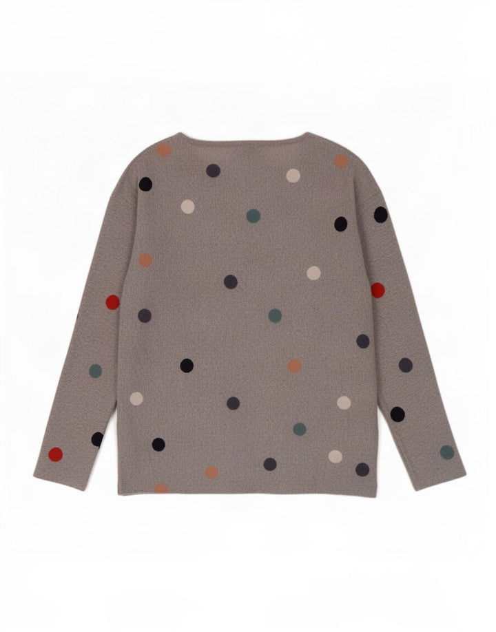 White Stuff Jersey con cuello barco para mujer, talla 40, talla pequeña, color gris y lunares