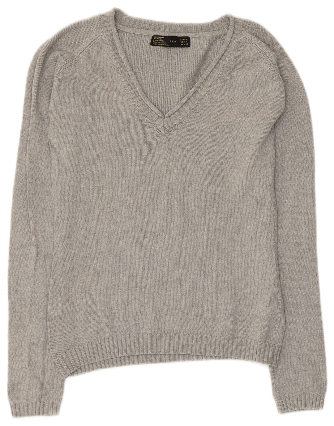 ZARA Jersey con cuello en V para mujer UK 40 Algodón gris medio