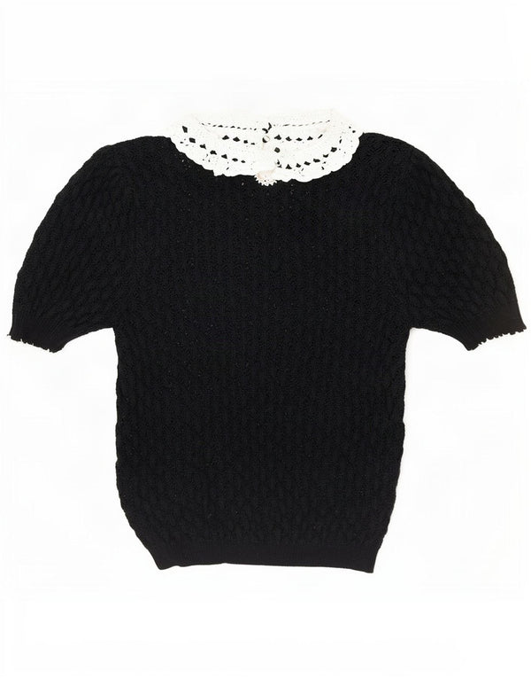 Zara Womens Short Sleeve Boat Neck Jumper Sweater UK 14 Medium Navy Blue
