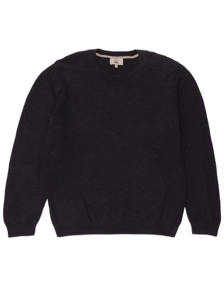 Marks & Spencer Suéter tipo jersey con cuello redondo y corte regular para hombre, talla grande, azul marino