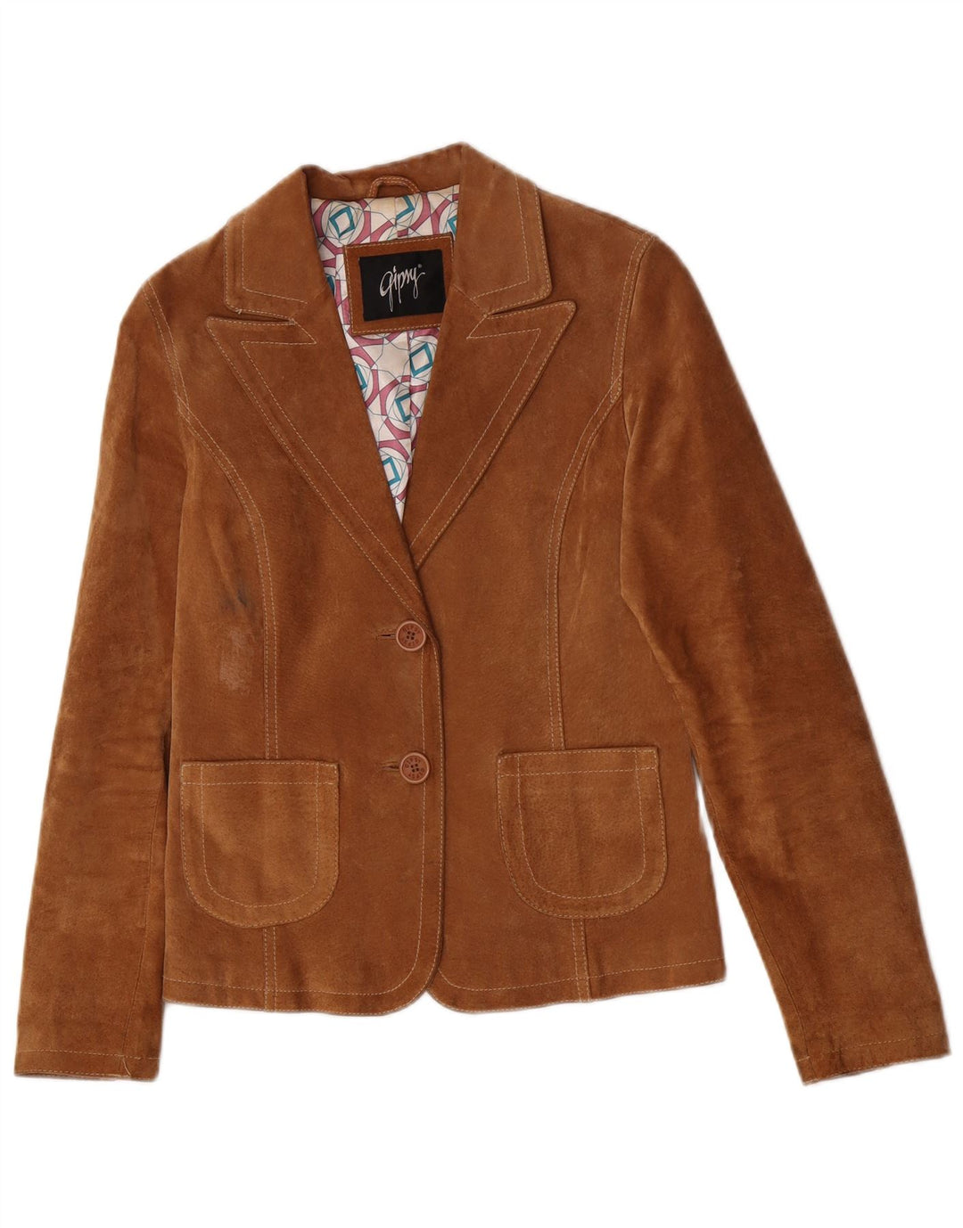 Gipsy Chaqueta Blazer de Ante con 2 Botones para Mujer UK 10 Small Brown Leather