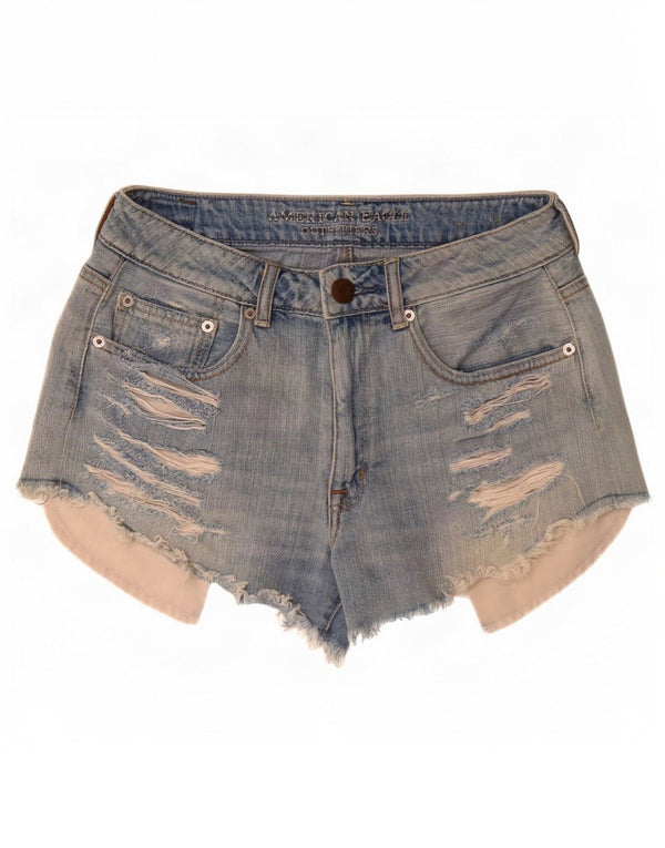 American Eagle Pantalones cortos desgastados de talle alto para mujer UK 10 Small W28 Blue
