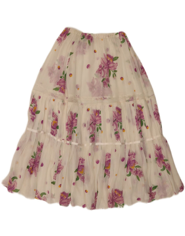 Vintage mujeres ver a través de falda escalonada W26 pequeño blanco floral