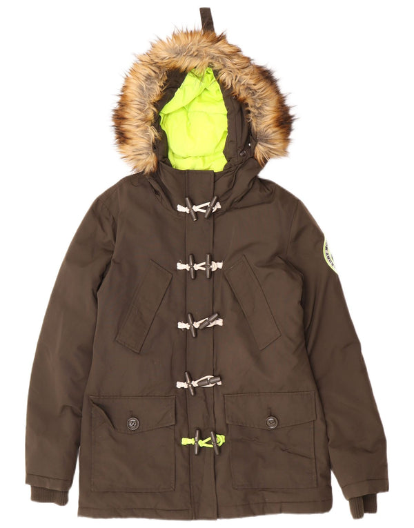 Superdry Parka extragrande con capucha para mujer, talla 40, nailon caqui pequeño