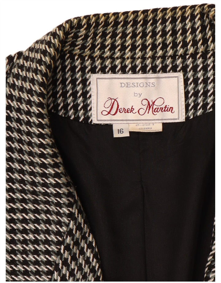 VINTAGE Womens Double Breasted Blazer Jacket UK 16 Large Black Houndstooth