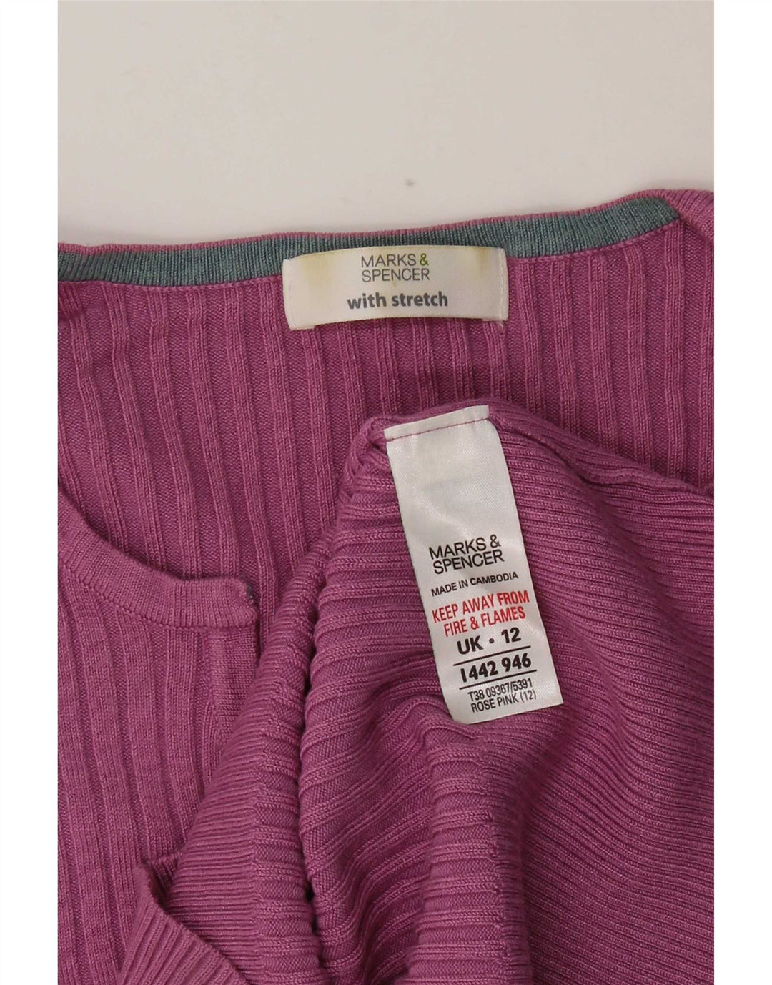 Marks & Spencer Suéter con Cuello en V para Mujer UK 42 Viscosa Rosa Mediana