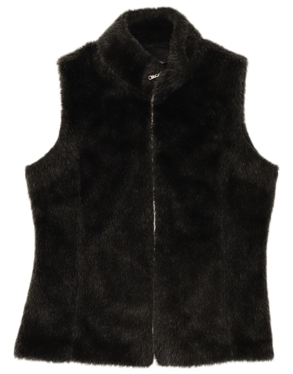 Vintage mujer piel sintética Gilet Reino Unido 14 poliéster negro grande