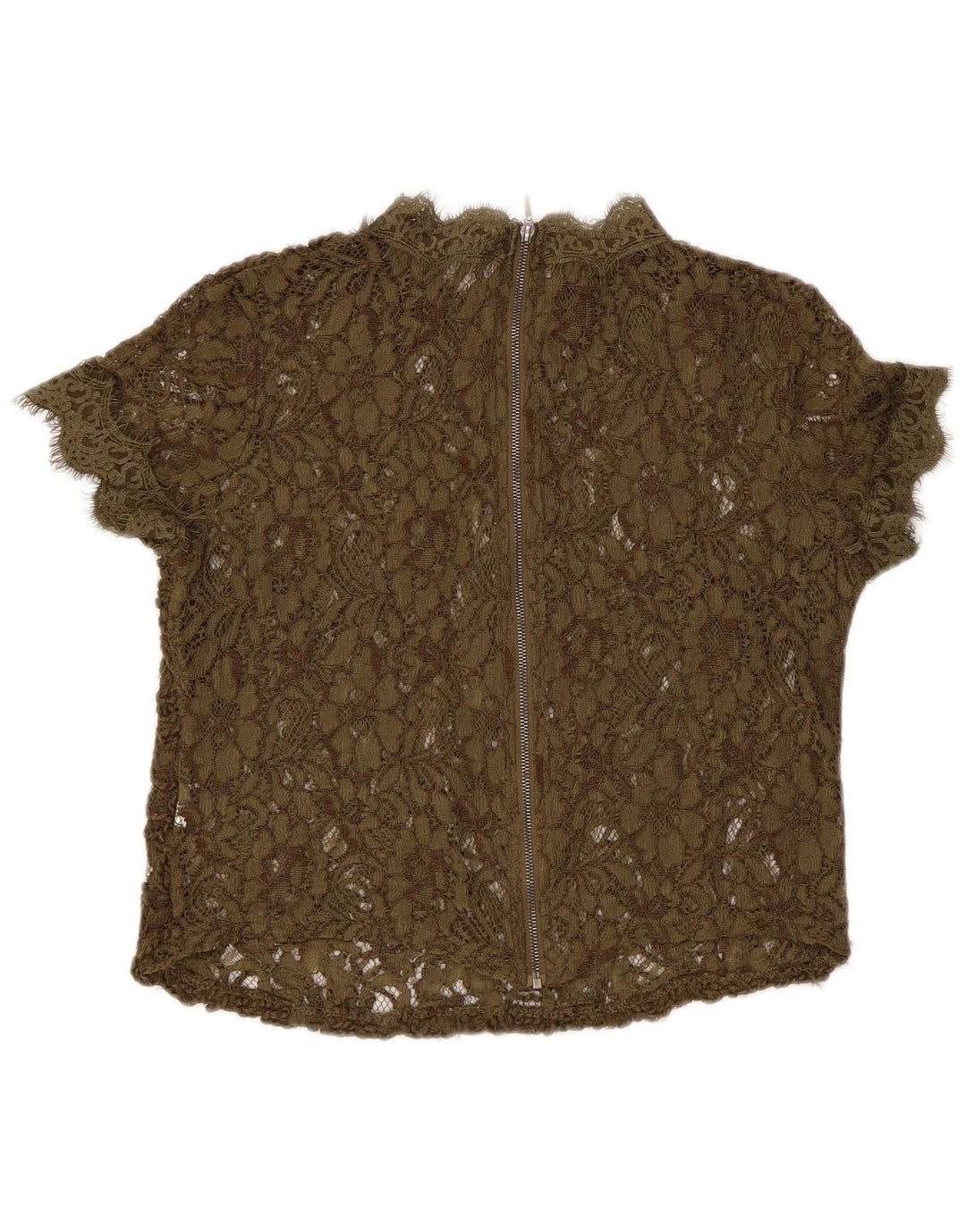 Zara Blusa Transparente De Encaje para Mujer Top UK 8 Small Khaki
