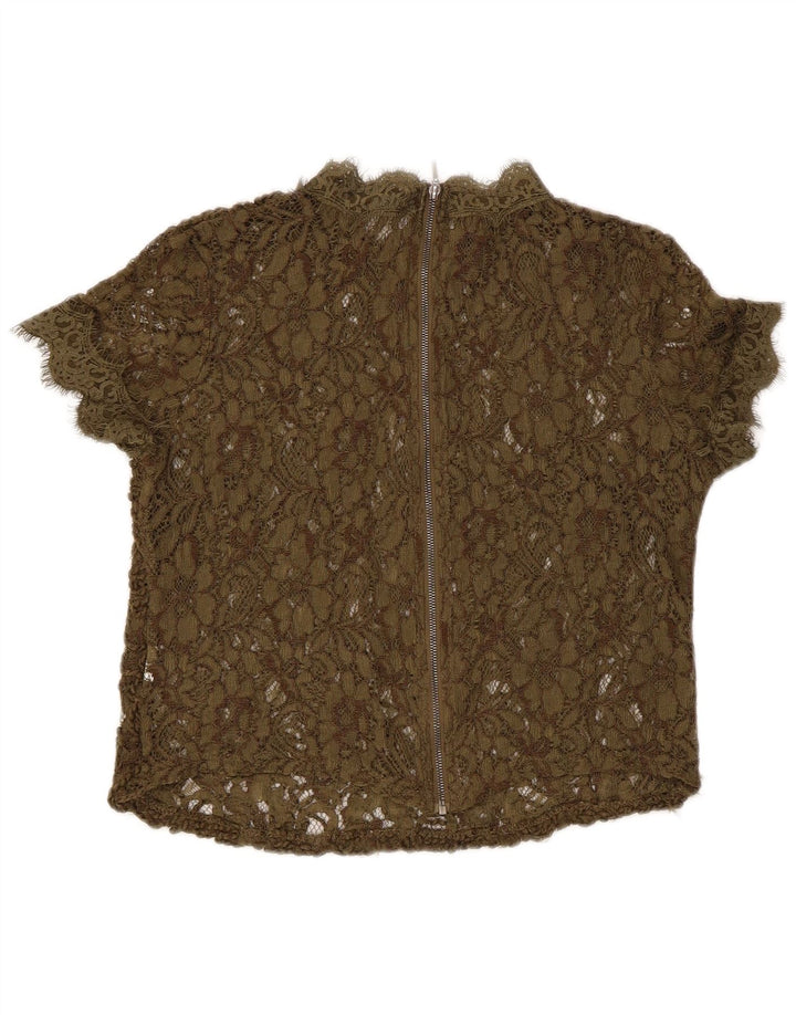 Zara Blusa Transparente De Encaje para Mujer Top UK 8 Small Khaki