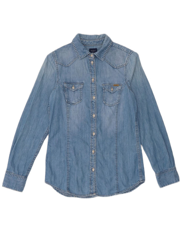 PEPE Jeans Camisa Vaquera Mujer UK 10 Small Azul Algodón