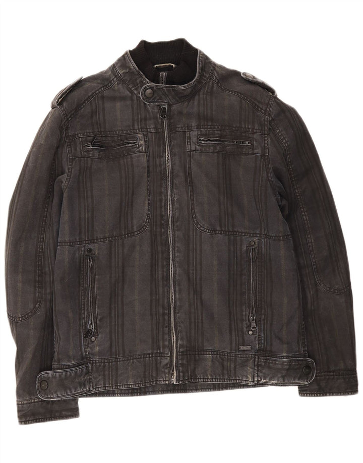 Zara Mens Military Denim Jacket UK 40 Large Gris Algodón