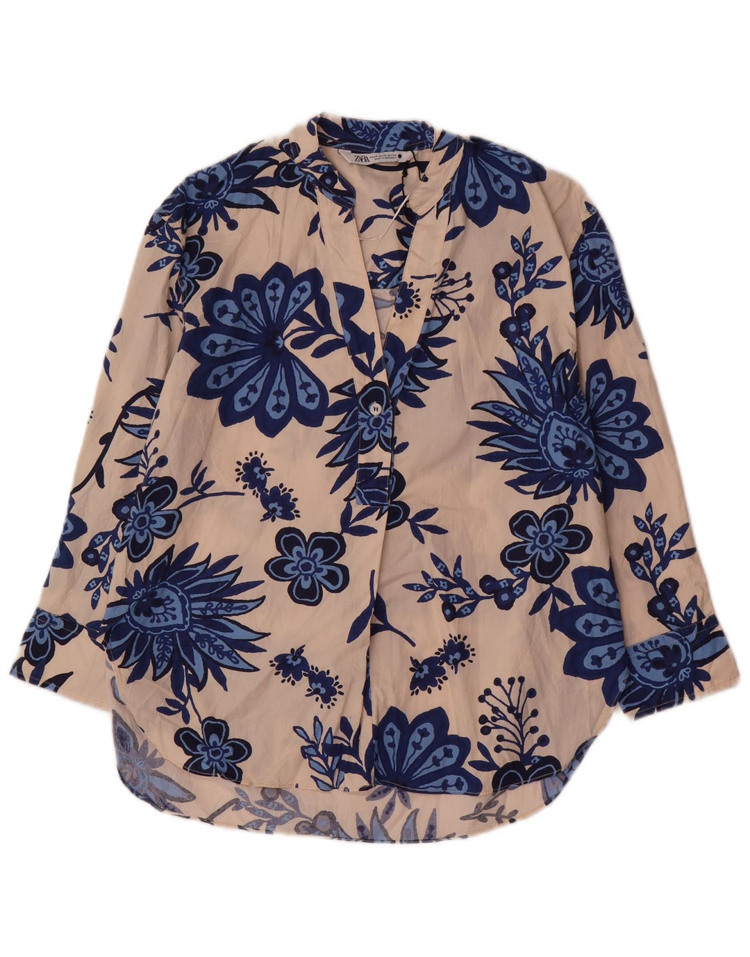 Zara Mujer Camisa tipo pulóver extragrande UK 6 XS Algodón floral beige