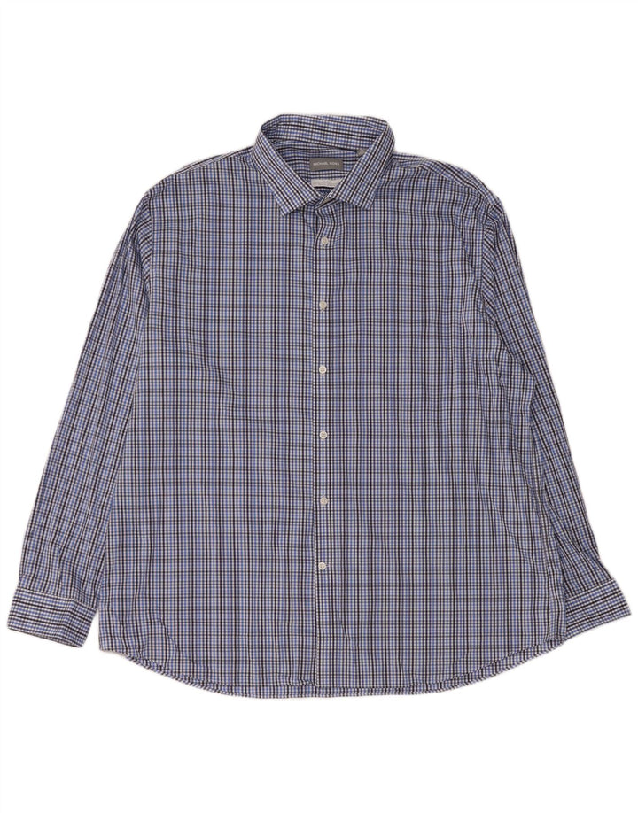 MICHAEL KORS Camisa ajustada para hombre talla 18 1/2 2XL Algodón a cuadros azul