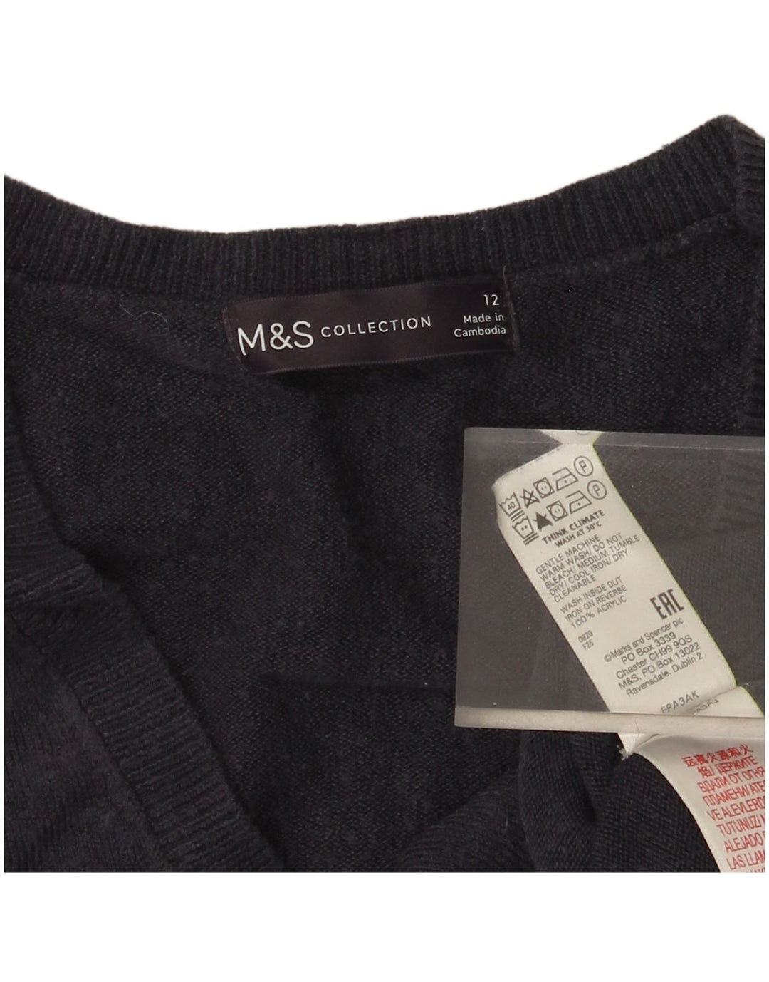 Marks & Spencer Suéter con Cuello en V para Mujer UK 40 Medium Azul Marino
