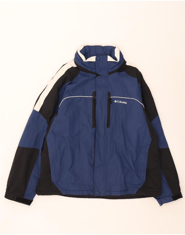 Columbia Chaqueta cortavientos con capucha para hombre UK 42 XL Azul marino Colorblock