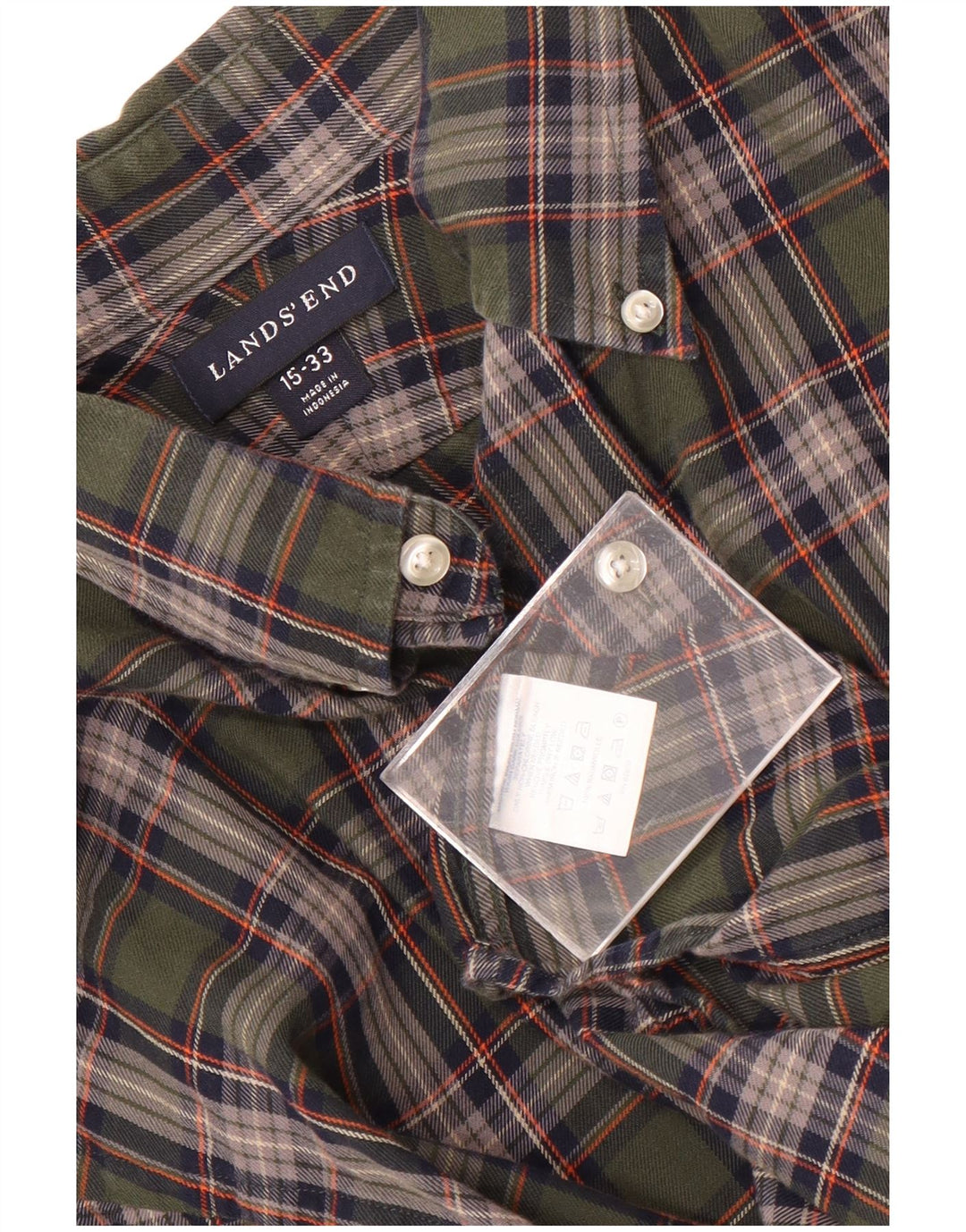 Lands End Camisa a cuadros para hombre Talla 15 Cuadros verdes medianos