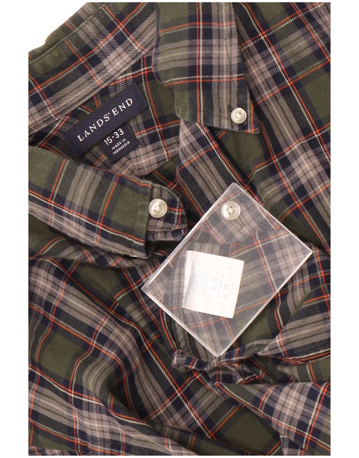 Lands End Camisa a cuadros para hombre Talla 15 Cuadros verdes medianos