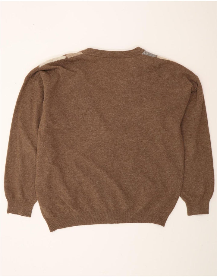 MONELLO Cárdigan para hombre IT 52 Large Brown Argyle/Diamond Wool