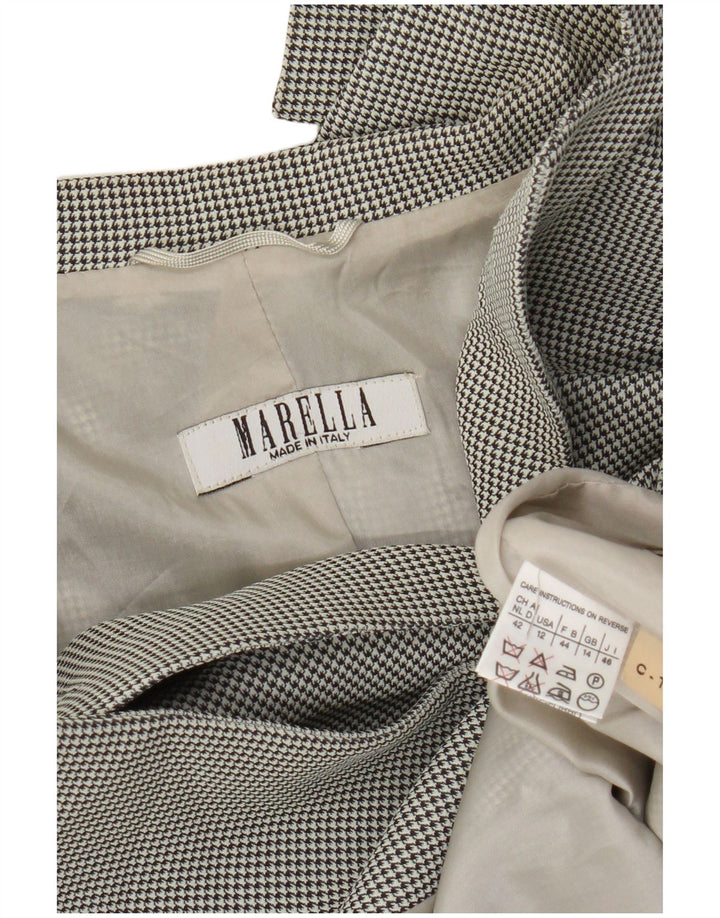 Marella Chaqueta Blazer de 3 Botones para Mujer UK 44 Grande Viscosa de Pata de Gallo Blanca