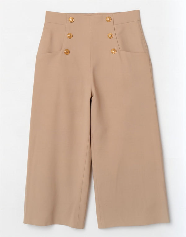 Zara Mujer Pantalón Capri Pierna Ancha Mediano W28 L22 Poliéster Beige