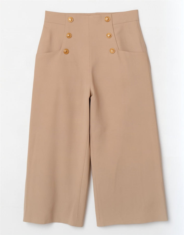 Zara Mujer Pantalón Capri Pierna Ancha Mediano W28 L22 Poliéster Beige