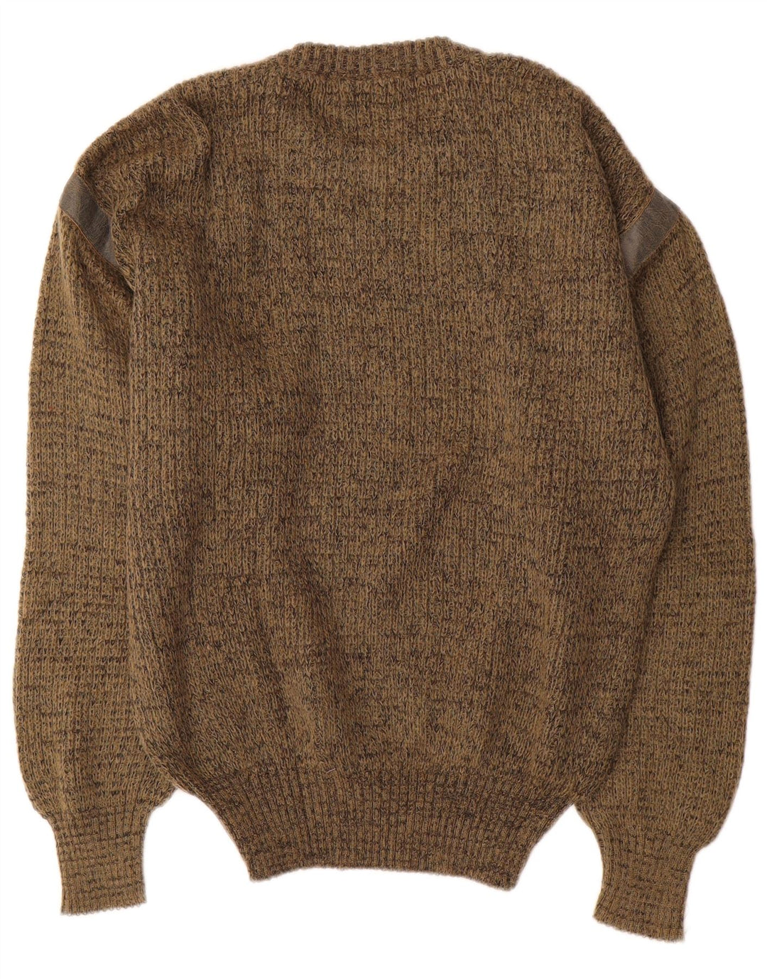 Vintage hombres cuello redondo jersey suéter medio caqui moteado