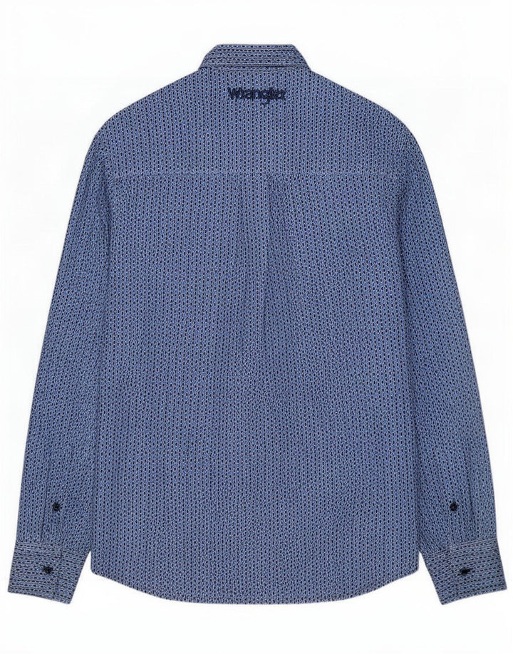 Camisa Wrangler Hombre Small Azul Geométrico Algodón
