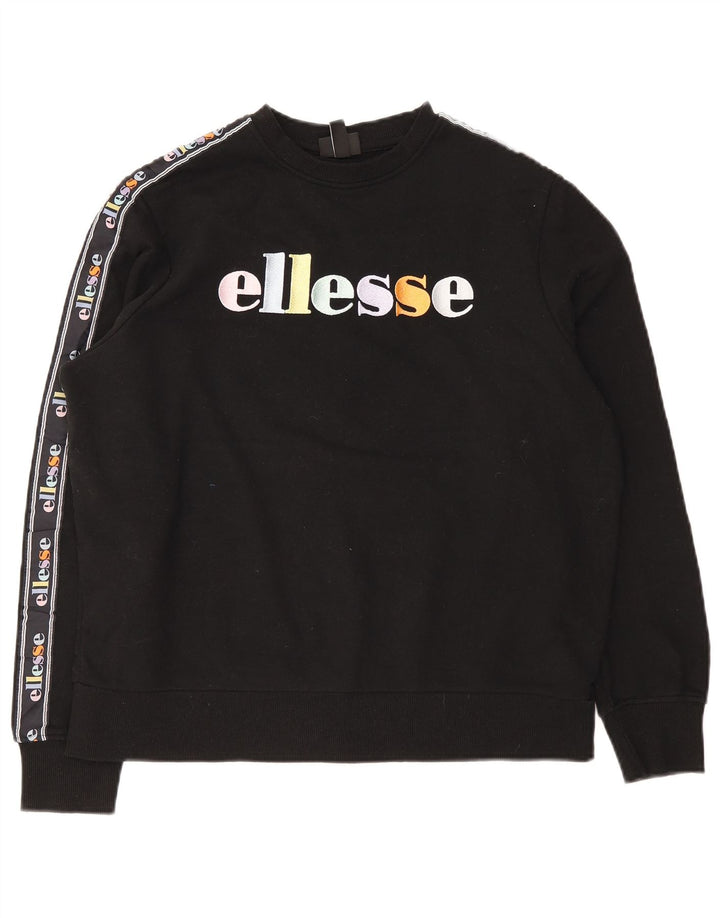 Ellesse Sudadera de gran tamaño con estampado gráfico para mujer UK 10 Small Black Cotton