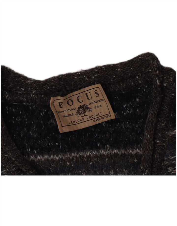 Vintage hombres V-cuello jumper suéter medio gris rayas