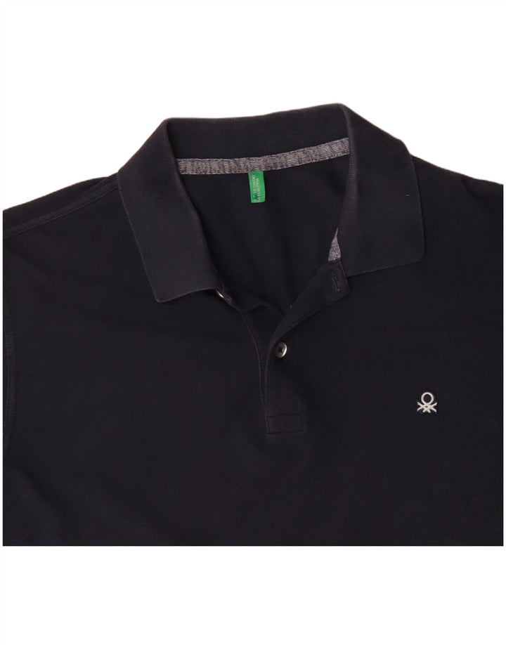 BENETTON Polo para hombre grande azul marino algodón
