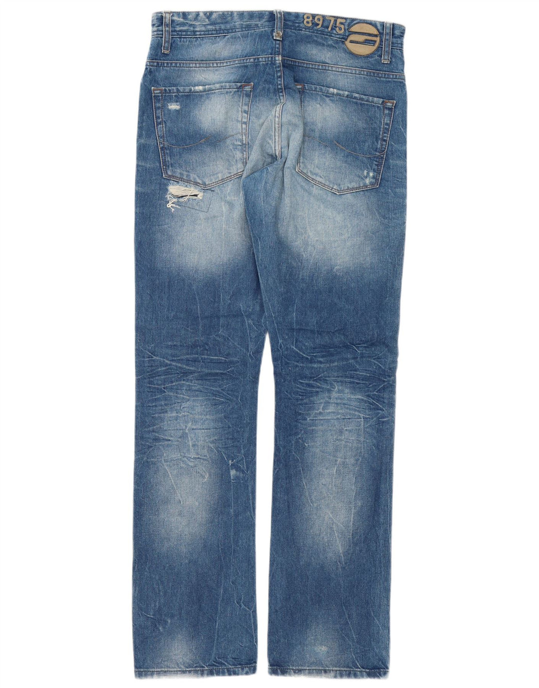 Jack & Jones Vaqueros rectos desgastados para hombre W32 L34 Algodón de patchwork azul