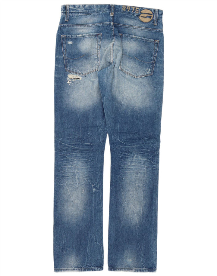 Jack & Jones Vaqueros rectos desgastados para hombre W32 L34 Algodón de patchwork azul