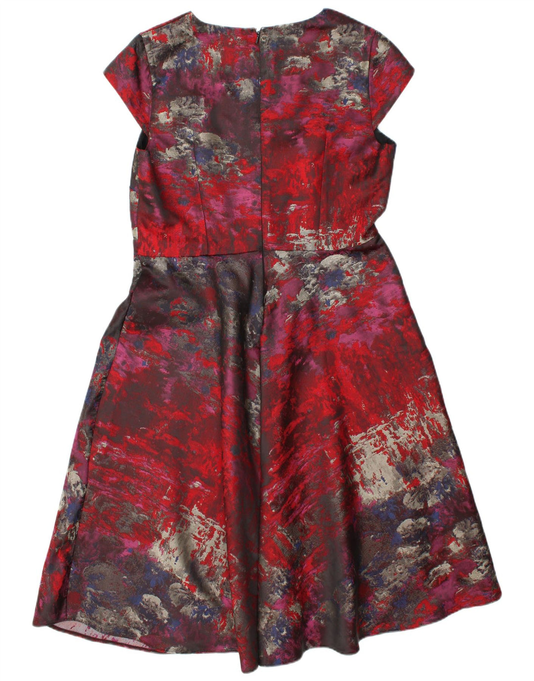 MARKS & SPENCER Vestido acampanado con estampado abstracto para mujer, talla 40, color rojo