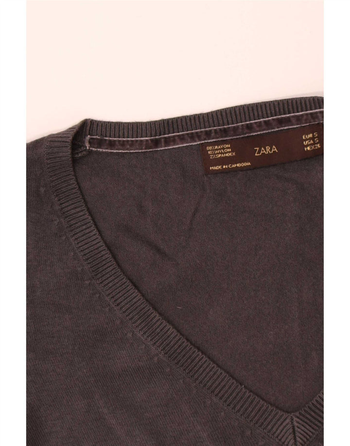 Zara Mujer Jersey con Cuello en V Jersey UK 8 Small Gris
