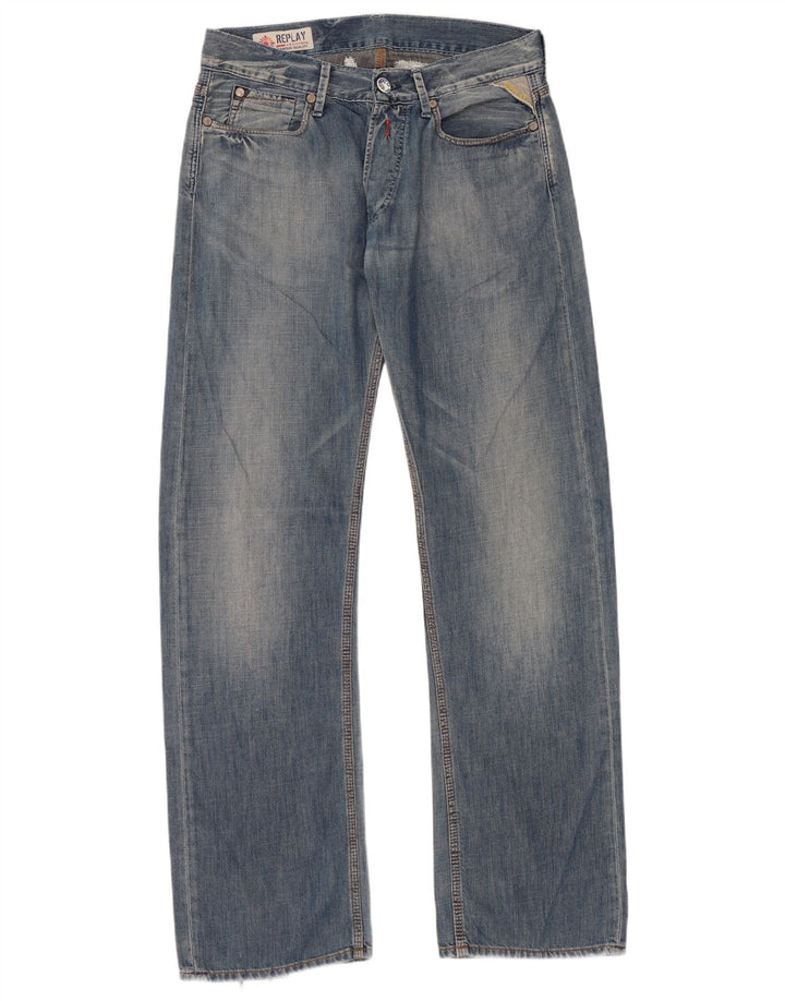 Replay Vaqueros Rectos Gráficos Para Hombre W30 L34 Algodón Azul
