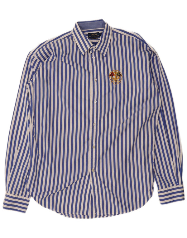 Polo Ralph Lauren Camisa sobrecamisa para mujer US 0 XS Algodón a rayas azules