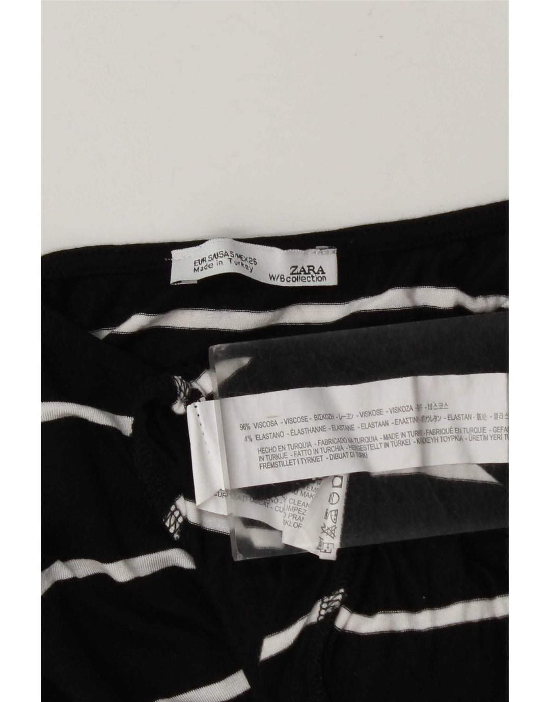 Zara Mujer Top Extragrande Manga Larga UK 40 Small Viscosa Rayas Negras
