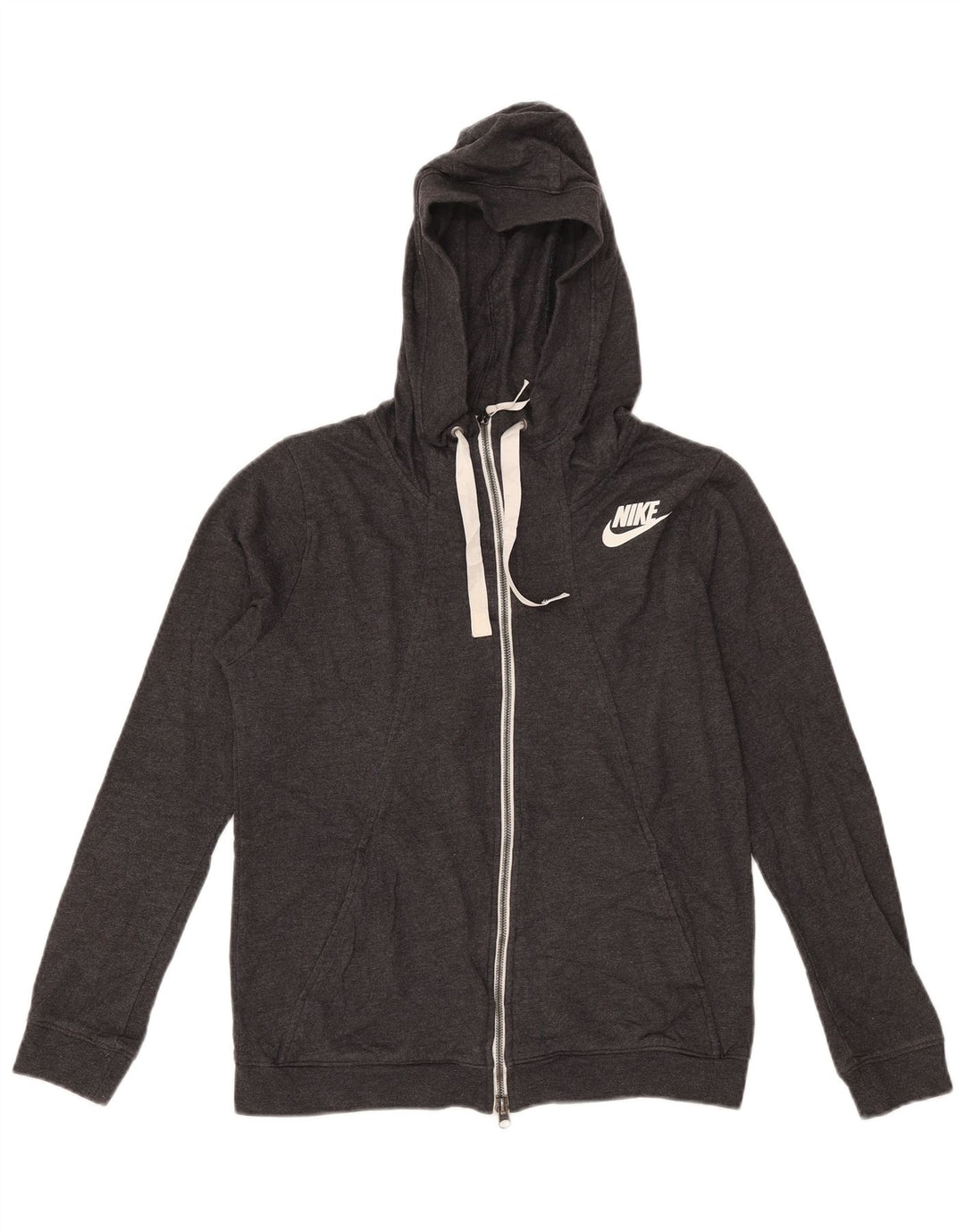 Nike - Sudadera con capucha y cremallera para mujer, talla 40, poliéster gris medio