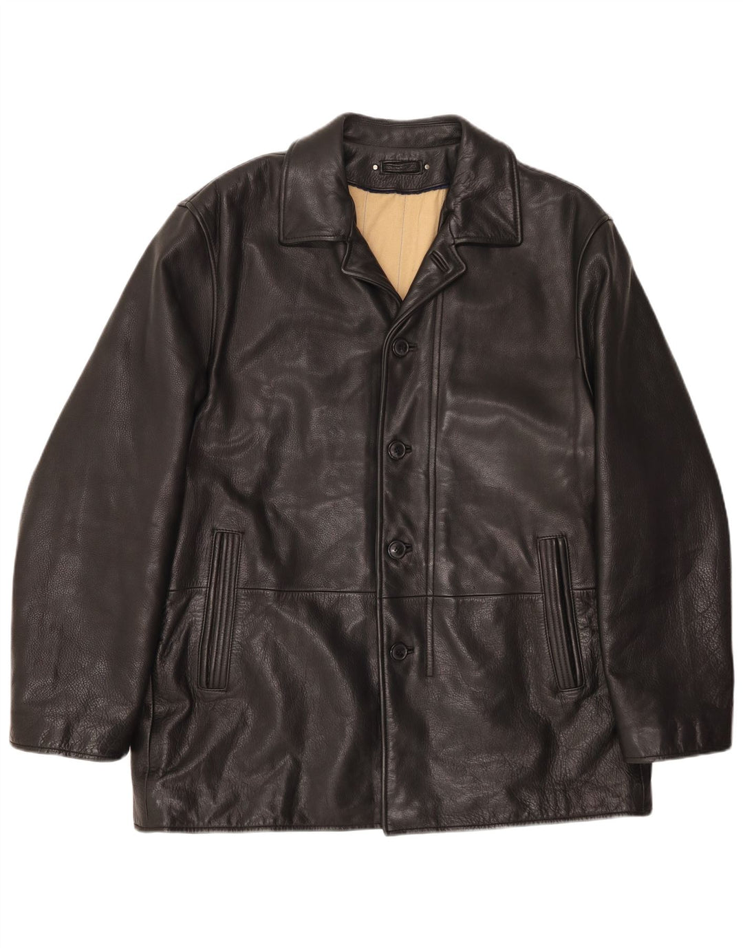 VINTAGE Chaqueta de cuero para hombre Reino Unido 46 3XL Cuero negro