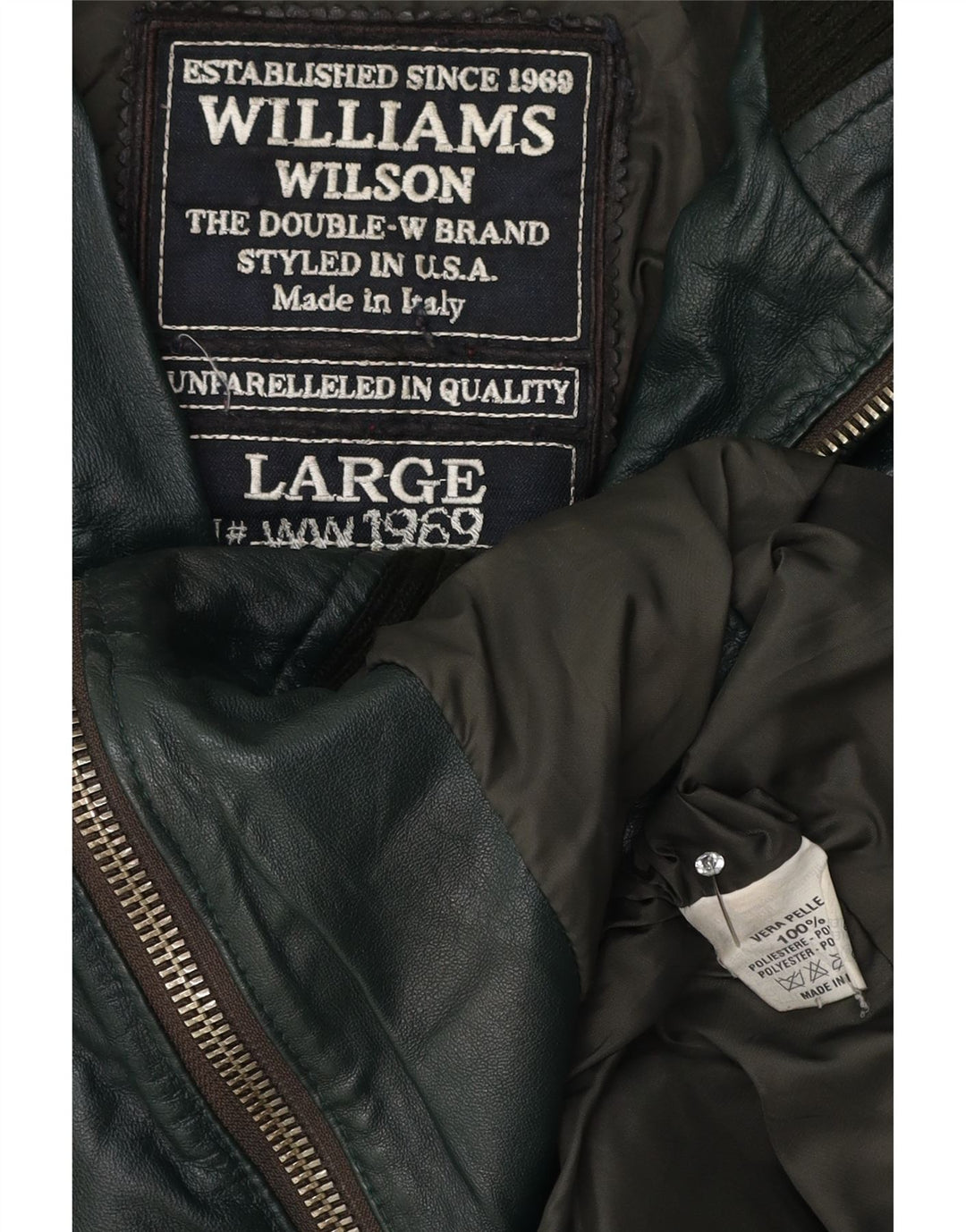 Williams Wilson Chaqueta de cuero para hombre Reino Unido 40 Cuero verde grande