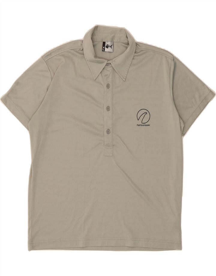 FISHBONE Mens Graphic Polo Shirt XL Grey Polyester Vintage Fishbone and Second-Hand Fishbone from Messina Hembry 