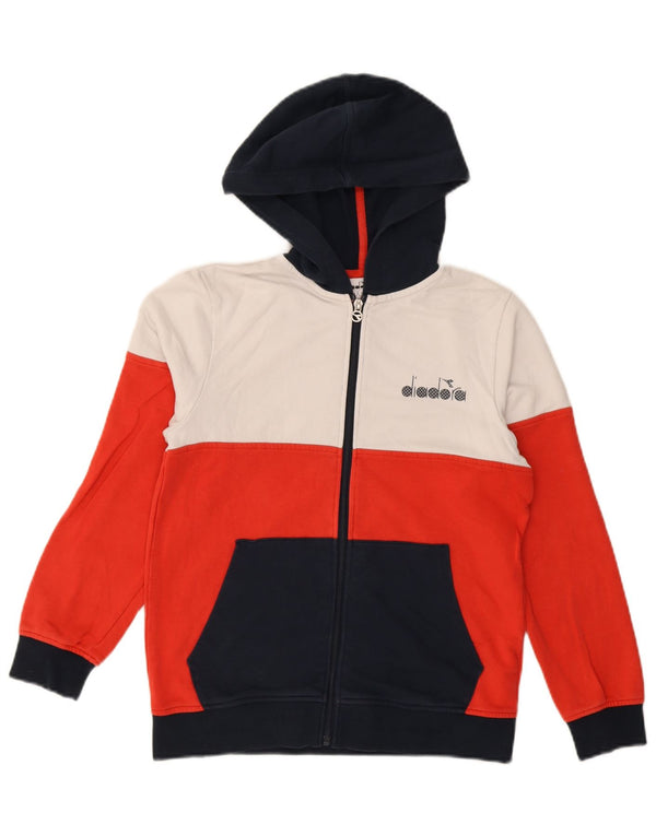 Diadora Boys Zip Hoodie Sweater 11-12 Years XL Multicoloured Colourblock