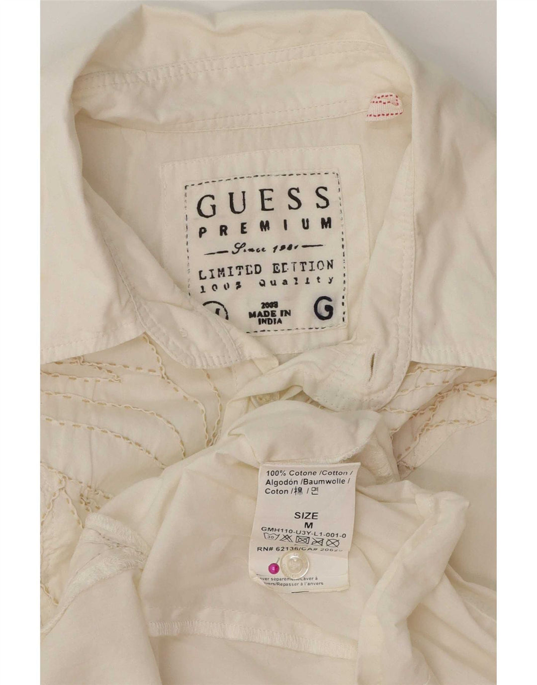 Camisa Guess Hombre Mediana Algodón Blanco