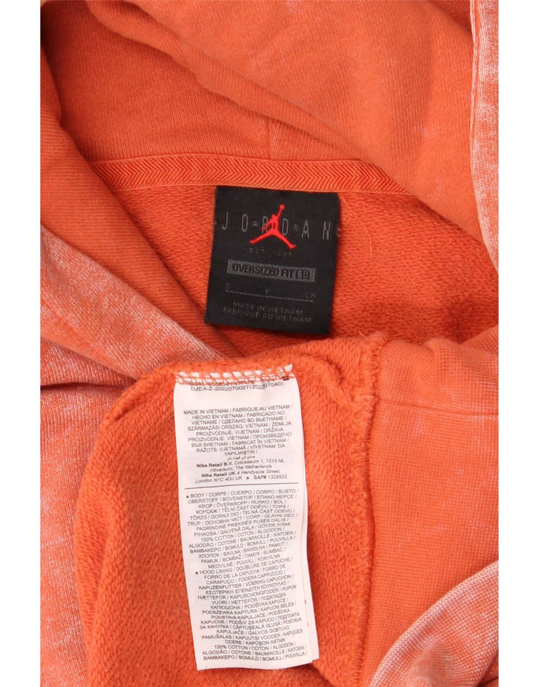 Jordan Hombre Sudadera con Capucha Extragrande Jersey Pequeño Naranja Tie Dye Algodón