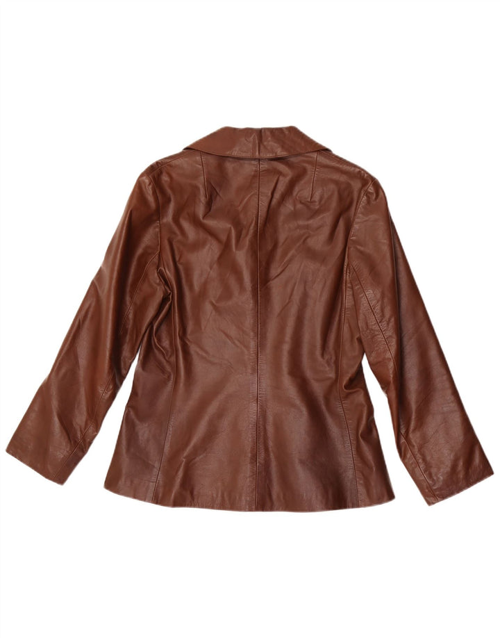 Vintage mujer 3 botones cuero Blazer chaqueta Reino Unido 12 marrón medio