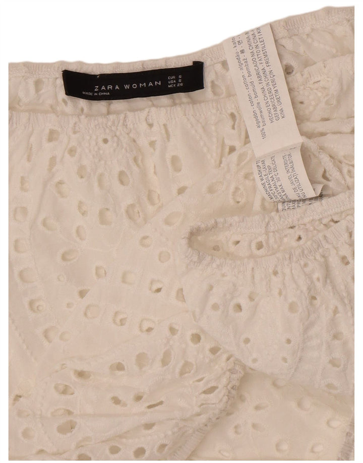 Zara Top corto con hombros descubiertos para mujer UK 10 Small White Cotton