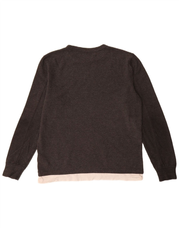 All Saints Suéter tipo jersey con cuello barco y corte largo para hombre, talla pequeña, gris