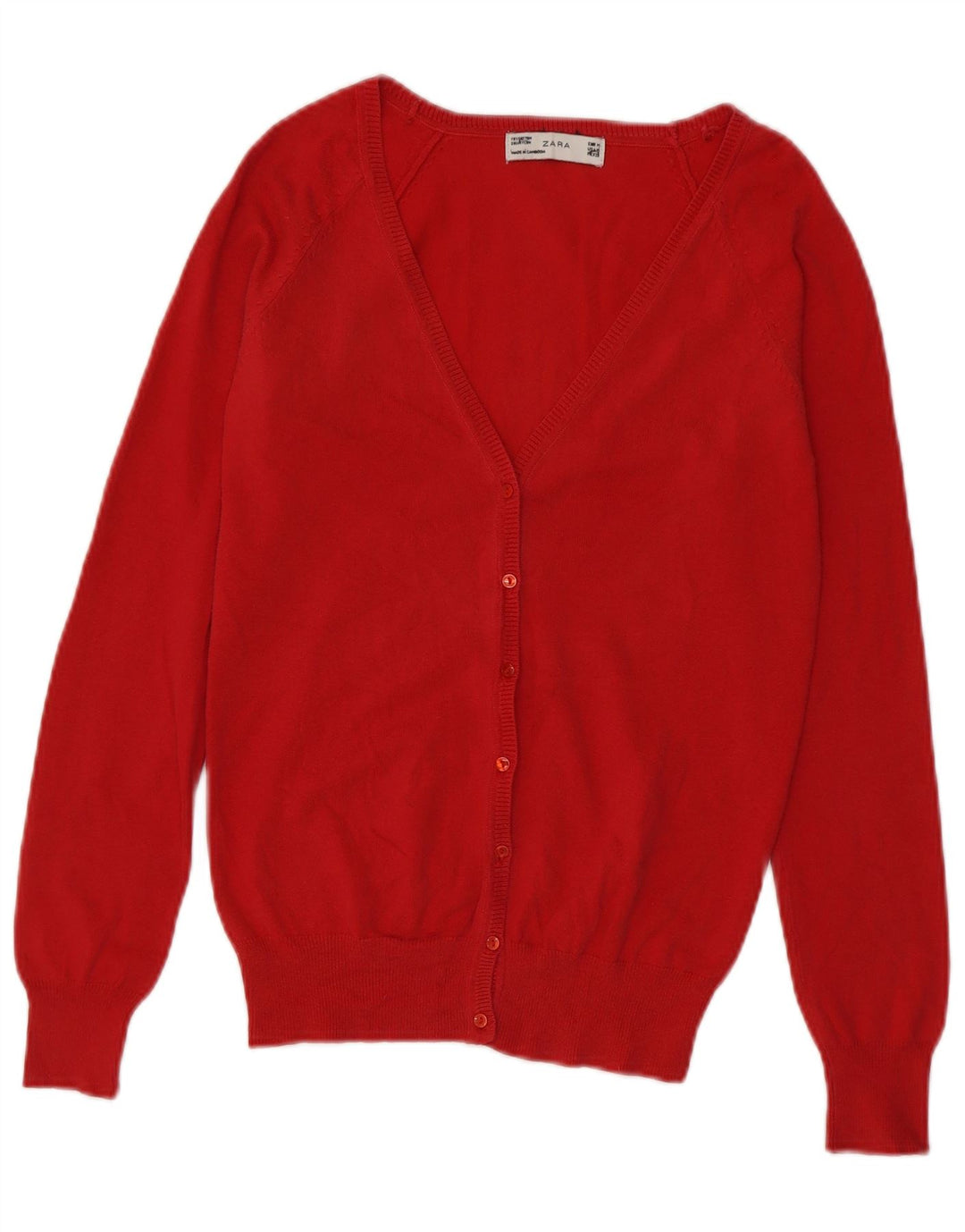 Zara Mujer Cárdigan Suéter UK 12 Mediano Rojo Algodón